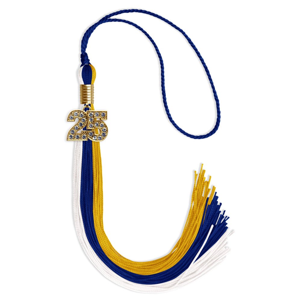 Royal Blue/Gold/White Graduation Tassel with Gold Bling Charm by Wholesale Grad Supply