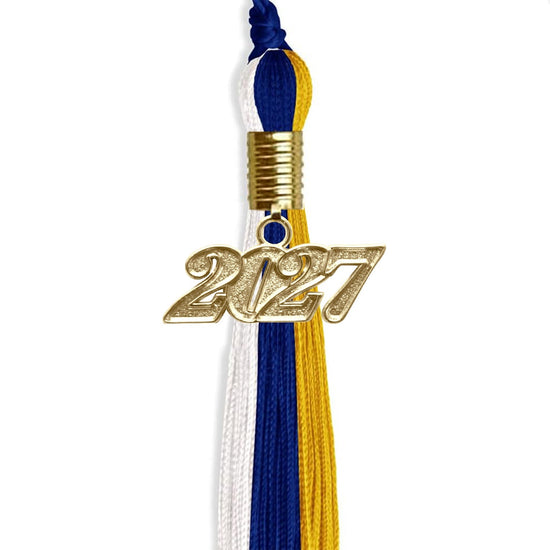 Royal Blue/Gold/White Graduation Tassel with Gold Bling Charm by Wholesale Grad Supply