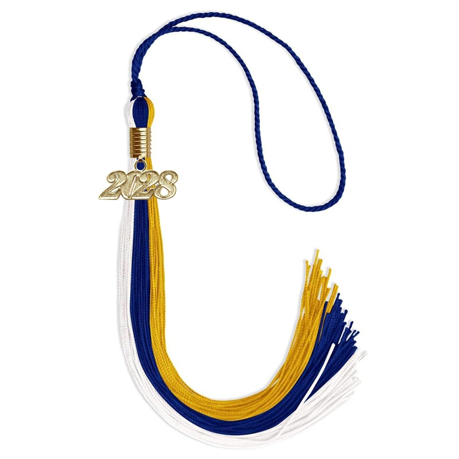 Royal Blue/Gold/White Graduation Tassel with Gold Bling Charm by Wholesale Grad Supply