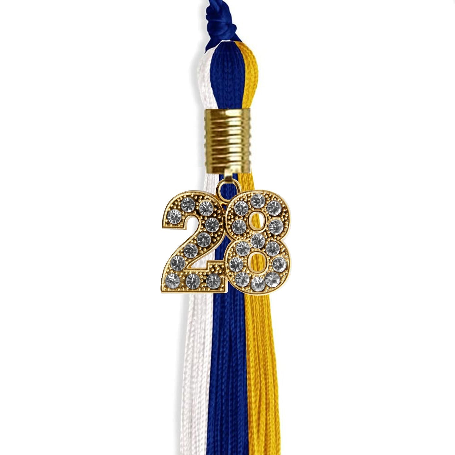 Royal Blue/Gold/White Graduation Tassel with Gold Bling Charm by Wholesale Grad Supply