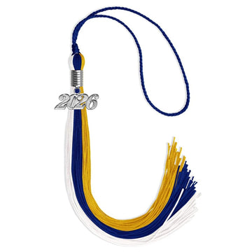 Royal Blue/Gold/White Graduation Tassel with Silver Bling Charm by Wholesale Grad Supply
