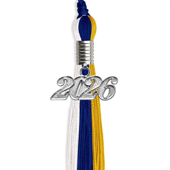 Royal Blue/Gold/White Graduation Tassel with Silver Bling Charm by Wholesale Grad Supply