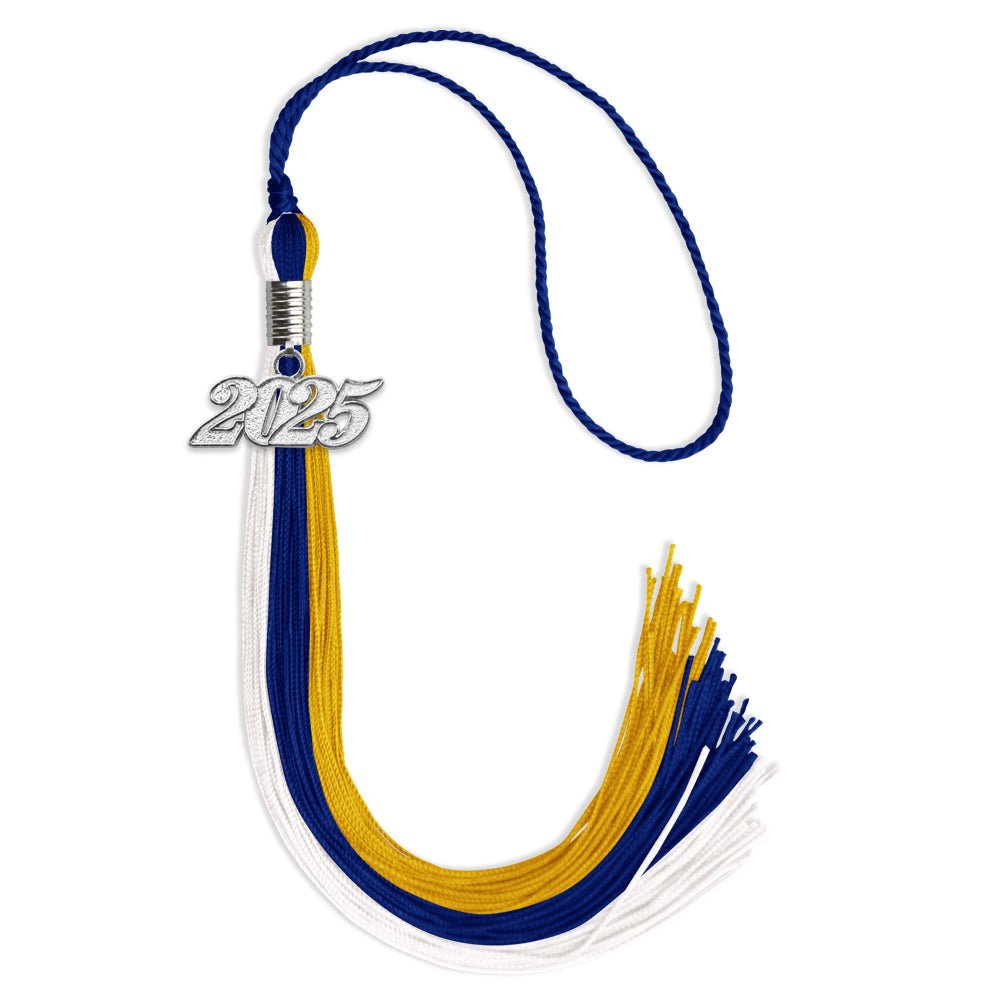 Royal Blue/Gold/White Graduation Tassel with Silver Bling Charm by Wholesale Grad Supply
