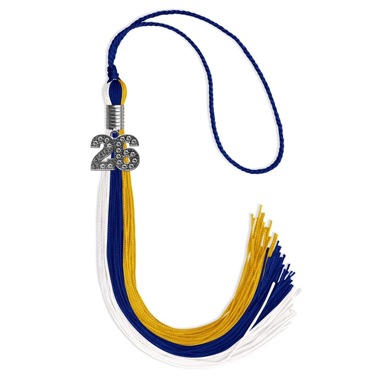 Royal Blue/Gold/White Graduation Tassel with Silver Bling Charm by Wholesale Grad Supply