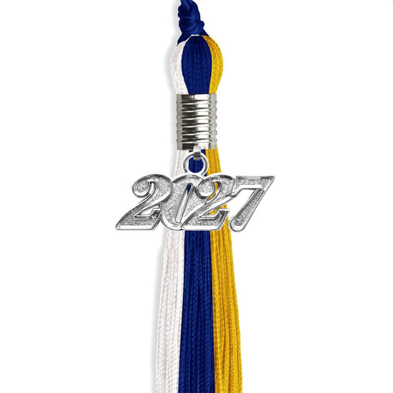 Royal Blue/Gold/White Graduation Tassel with Silver Bling Charm by Wholesale Grad Supply