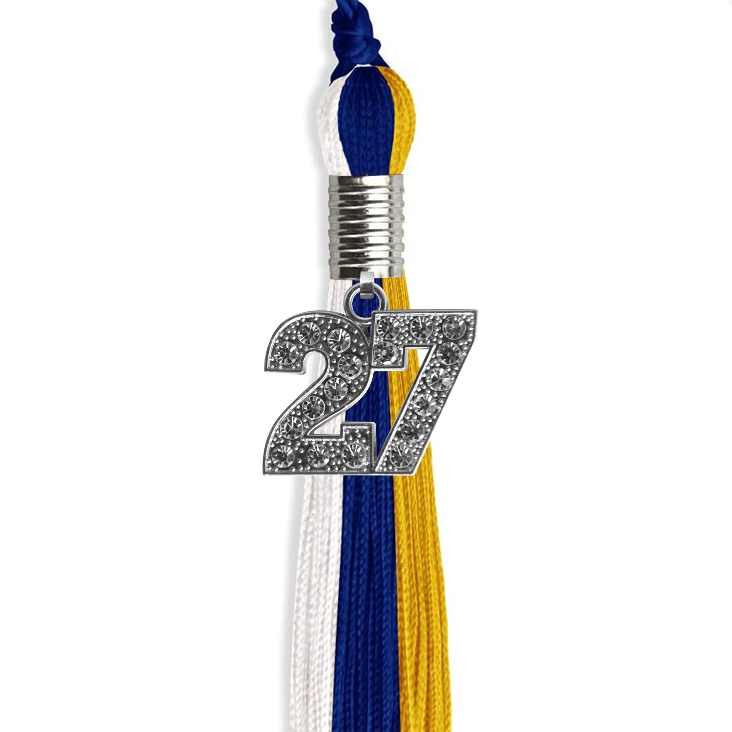 Royal Blue/Gold/White Graduation Tassel with Silver Bling Charm by Wholesale Grad Supply
