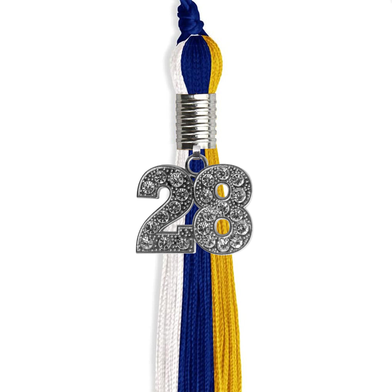 Royal Blue/Gold/White Graduation Tassel with Silver Bling Charm by Wholesale Grad Supply