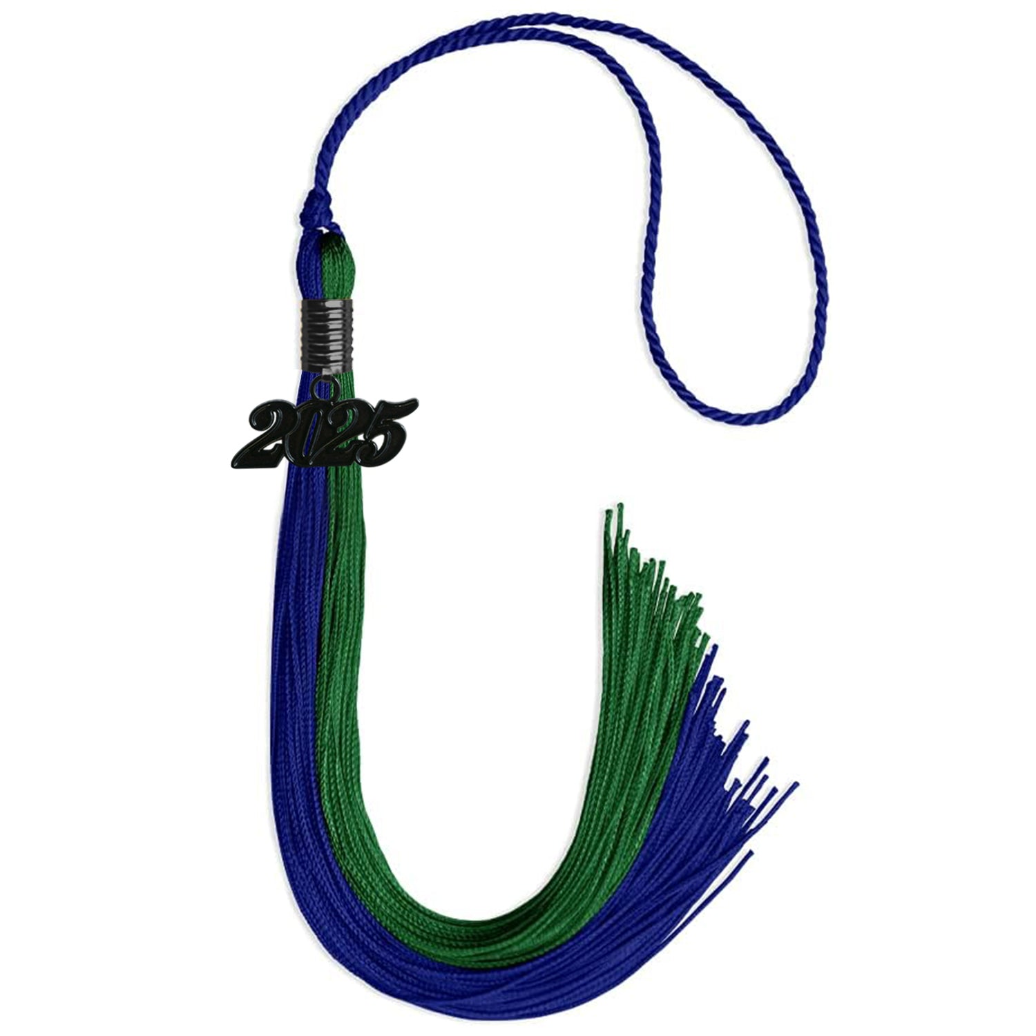 Royal Blue/Green Graduation Tassel with Black Bling Charm by Wholesale Grad Supply