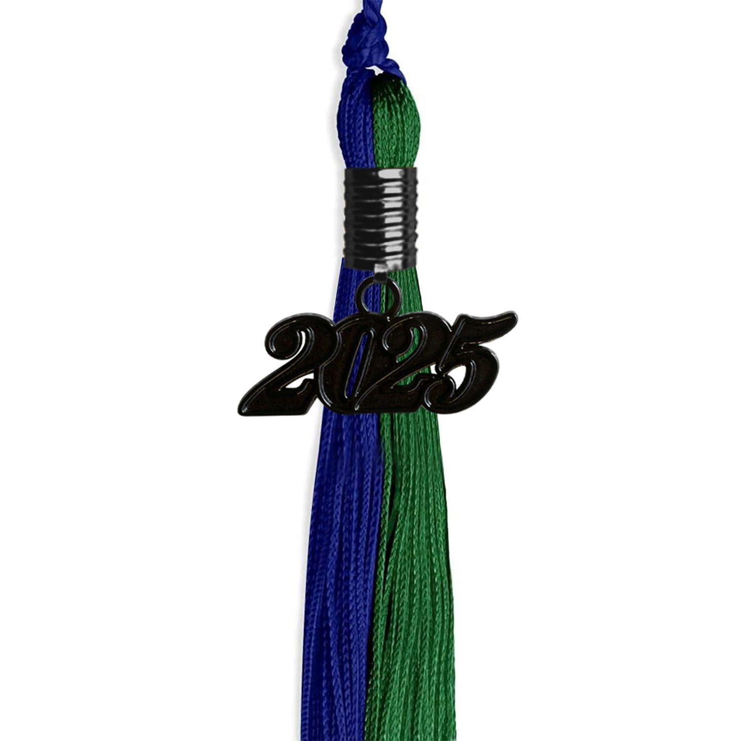 Royal Blue/Green Graduation Tassel with Black Bling Charm by Wholesale Grad Supply
