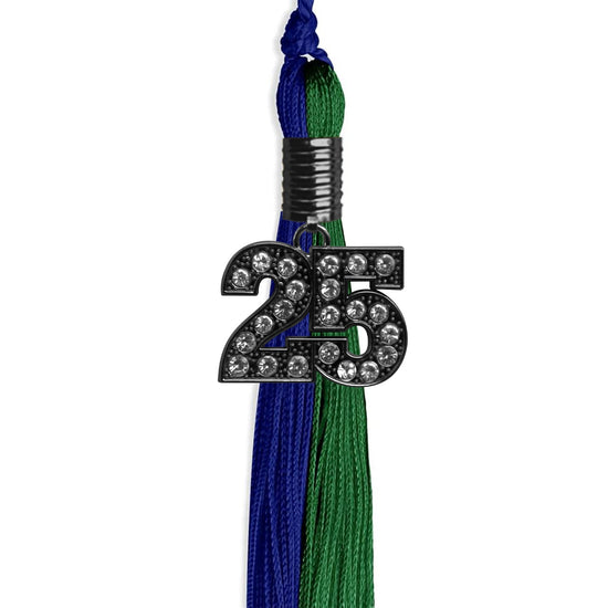 Royal Blue/Green Graduation Tassel with Black Bling Charm by Wholesale Grad Supply