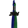 Royal Blue/Green Graduation Tassel with Black Bling Charm by Wholesale Grad Supply