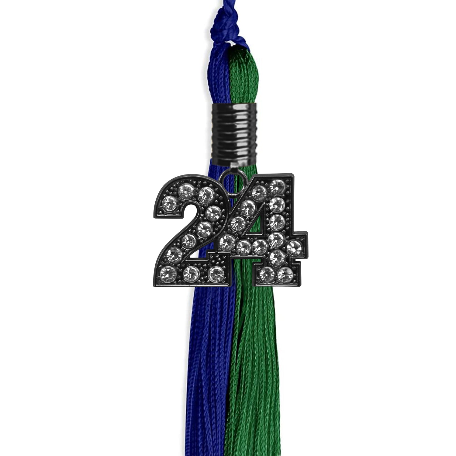 Royal Blue/Green Graduation Tassel with Black Bling Charm by Wholesale Grad Supply