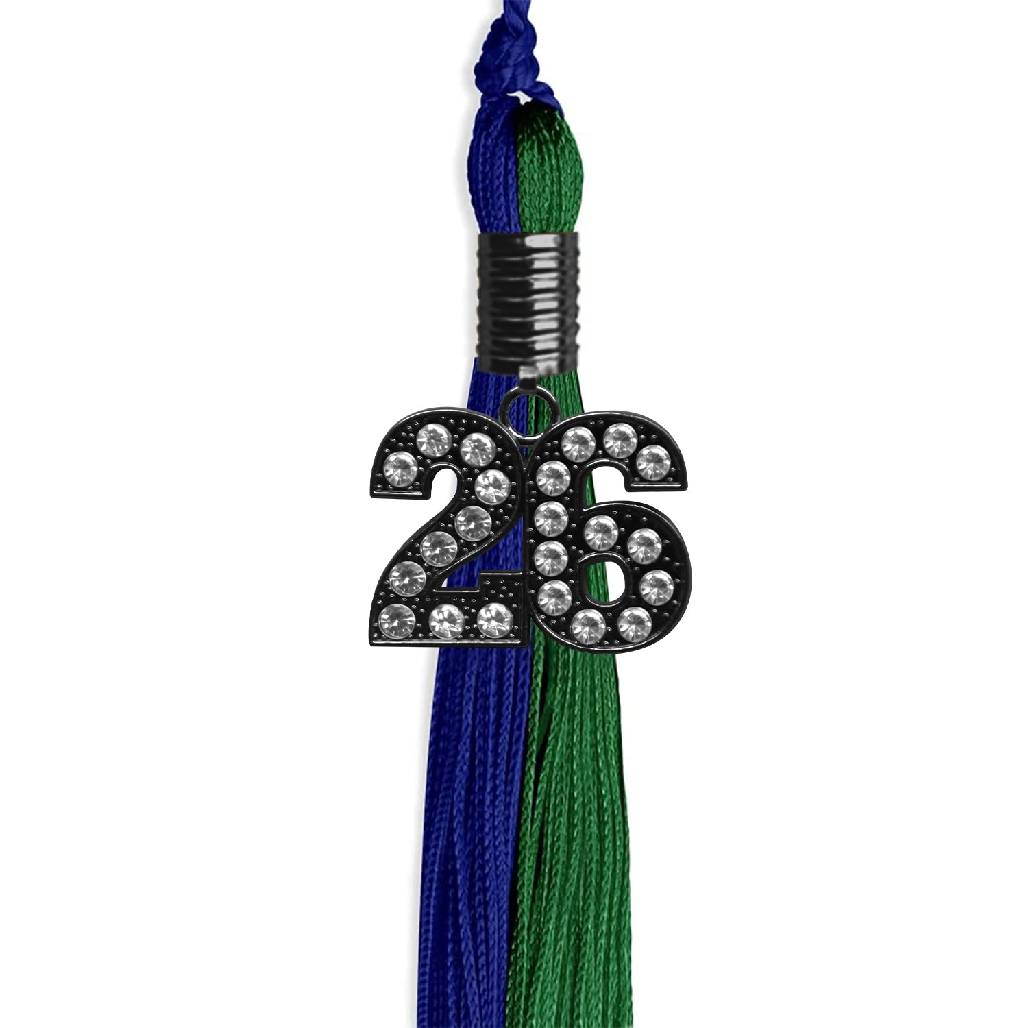 Royal Blue/Green Graduation Tassel with Black Bling Charm by Wholesale Grad Supply