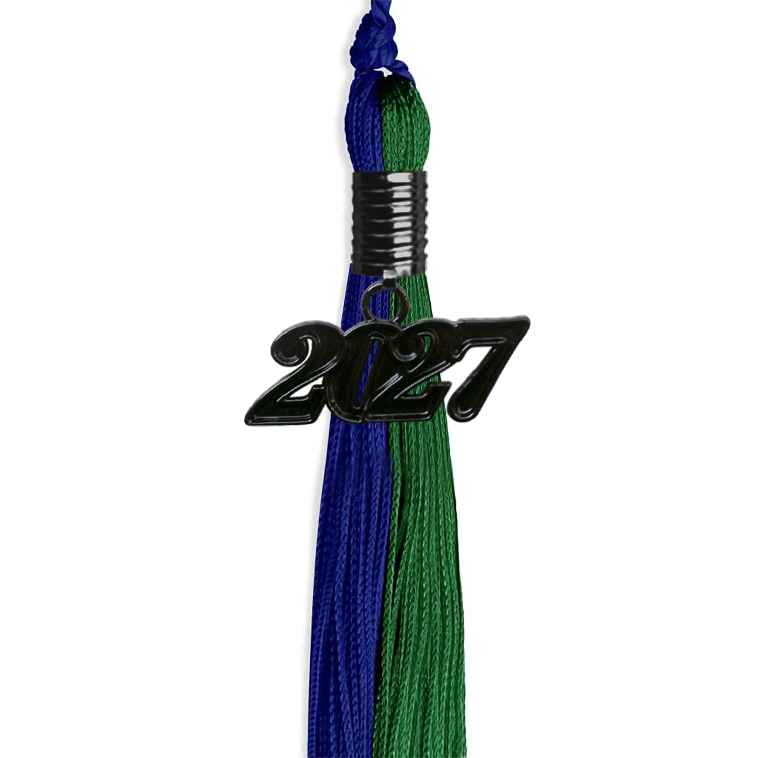 Royal Blue/Green Graduation Tassel with Black Bling Charm by Wholesale Grad Supply