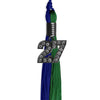 Royal Blue/Green Graduation Tassel with Black Bling Charm by Wholesale Grad Supply