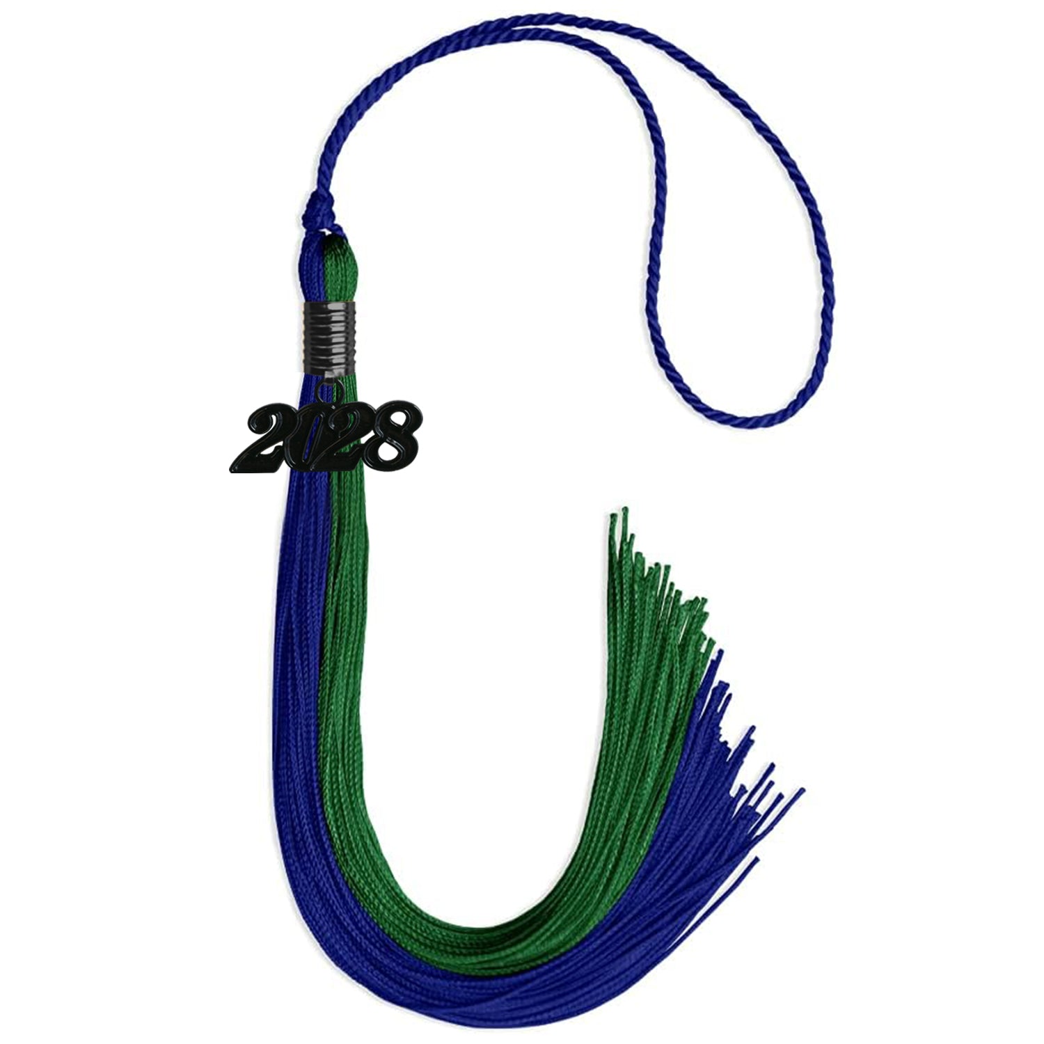 Royal Blue/Green Graduation Tassel with Black Bling Charm by Wholesale Grad Supply