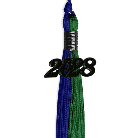 Royal Blue/Green Graduation Tassel with Black Bling Charm by Wholesale Grad Supply