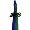Royal Blue/Green Graduation Tassel with Black Bling Charm by Wholesale Grad Supply