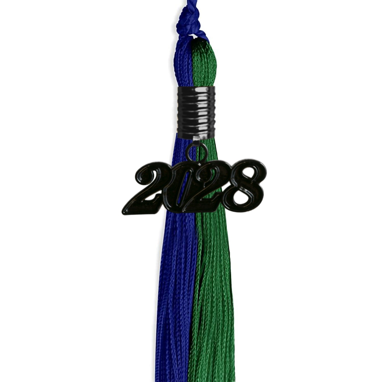 Royal Blue/Green Graduation Tassel with Black Bling Charm by Wholesale Grad Supply