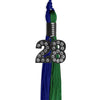 Royal Blue/Green Graduation Tassel with Black Bling Charm by Wholesale Grad Supply