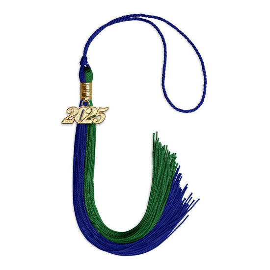 Royal Blue/Green Graduation Tassel with Gold Bling Charm by Wholesale Grad Supply