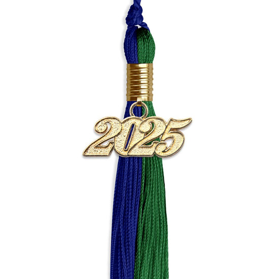 Royal Blue/Green Graduation Tassel with Gold Bling Charm by Wholesale Grad Supply