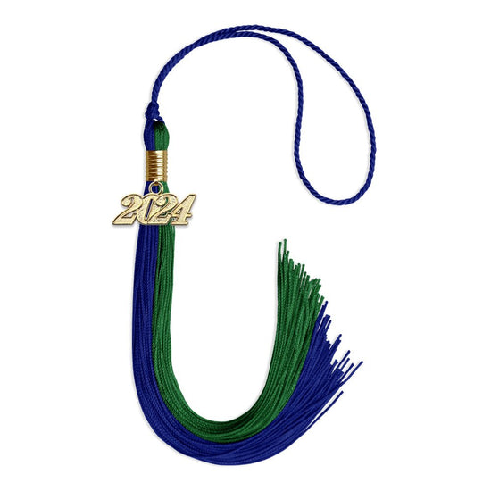 Royal Blue/Green Graduation Tassel with Gold Bling Charm by Wholesale Grad Supply