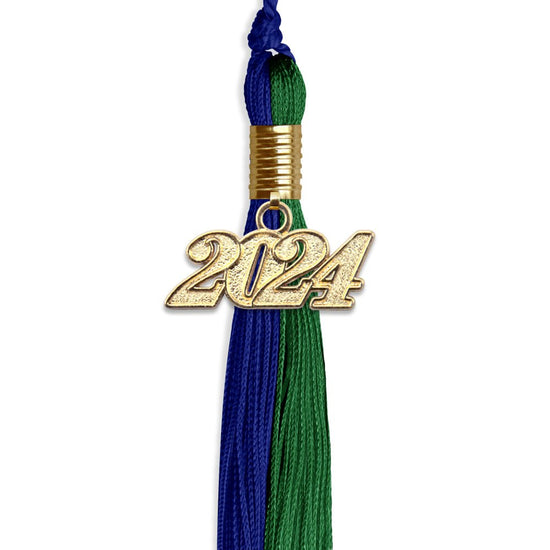 Royal Blue/Green Graduation Tassel with Gold Bling Charm by Wholesale Grad Supply