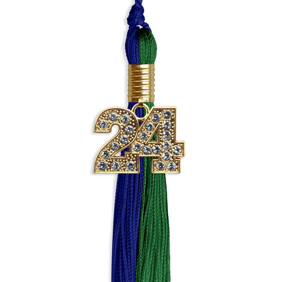 Royal Blue/Green Graduation Tassel with Gold Bling Charm by Wholesale Grad Supply