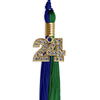 Royal Blue/Green Graduation Tassel with Gold Bling Charm by Wholesale Grad Supply