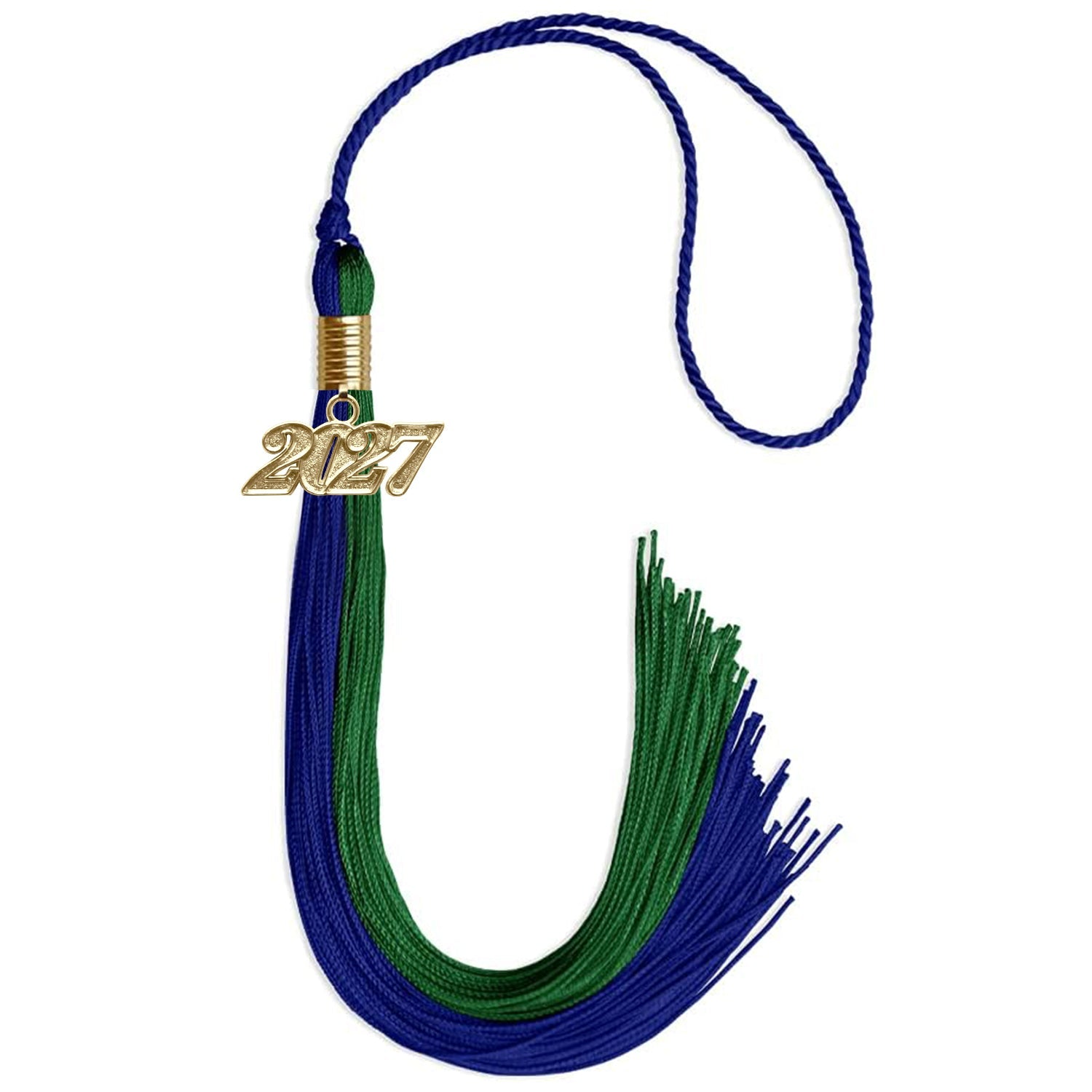 Royal Blue/Green Graduation Tassel with Gold Bling Charm by Wholesale Grad Supply