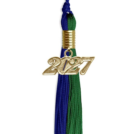 Royal Blue/Green Graduation Tassel with Gold Bling Charm by Wholesale Grad Supply