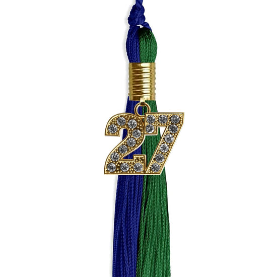 Royal Blue/Green Graduation Tassel with Gold Bling Charm by Wholesale Grad Supply