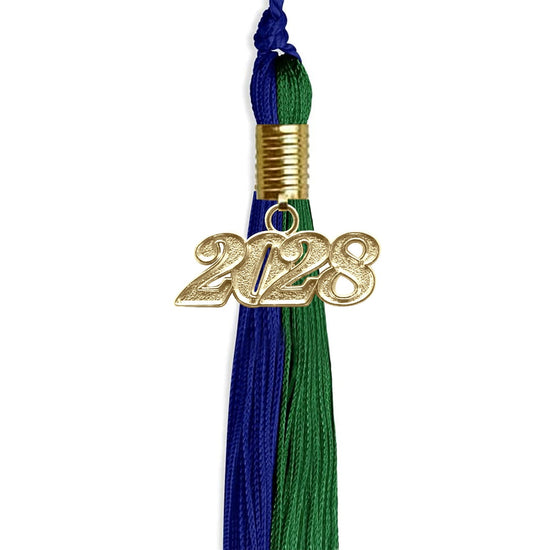 Royal Blue/Green Graduation Tassel with Gold Bling Charm by Wholesale Grad Supply