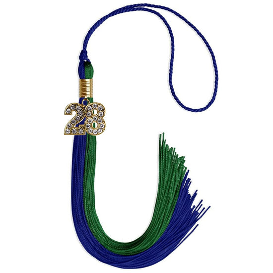 Royal Blue/Green Graduation Tassel with Gold Bling Charm by Wholesale Grad Supply