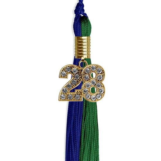 Royal Blue/Green Graduation Tassel with Gold Bling Charm by Wholesale Grad Supply