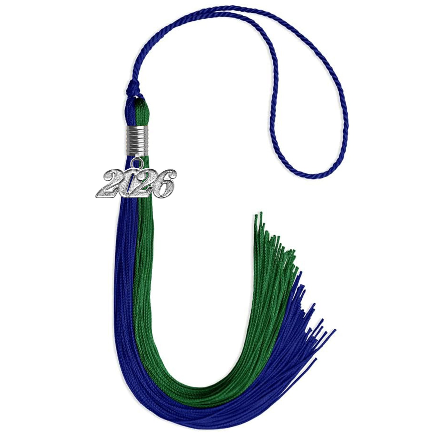 Royal Blue/Green Graduation Tassel with Silver Bling Charm by Wholesale Grad Supply