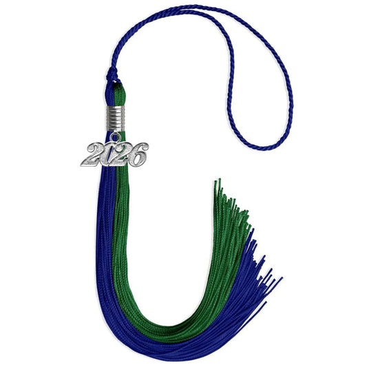 Royal Blue/Green Graduation Tassel with Silver Bling Charm by Wholesale Grad Supply