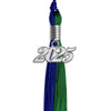 Royal Blue/Green Graduation Tassel with Silver Bling Charm by Wholesale Grad Supply