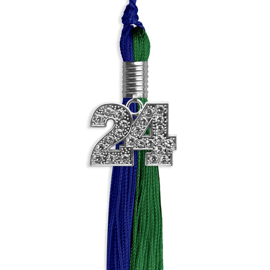 Royal Blue/Green Graduation Tassel with Silver Bling Charm by Wholesale Grad Supply
