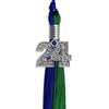 Royal Blue/Green Graduation Tassel with Silver Bling Charm by Wholesale Grad Supply