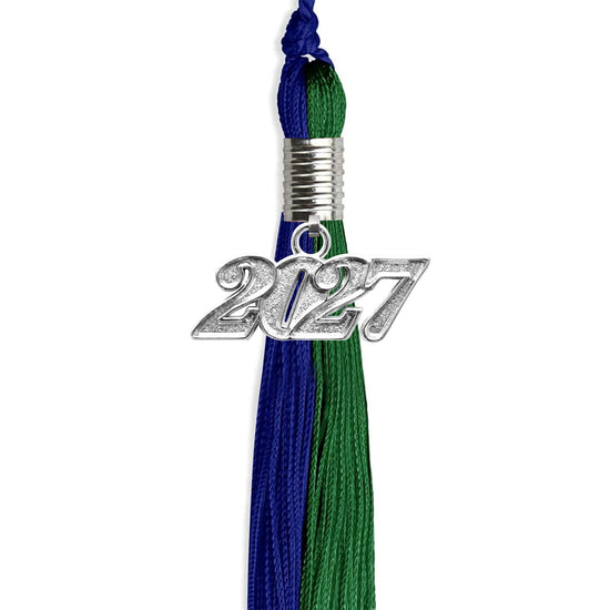 Royal Blue/Green Graduation Tassel with Silver Bling Charm by Wholesale Grad Supply