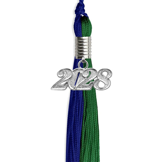 Royal Blue/Green Graduation Tassel with Silver Bling Charm by Wholesale Grad Supply