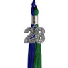 Royal Blue/Green Graduation Tassel with Silver Bling Charm by Wholesale Grad Supply