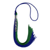 Royal Blue/Green Graduation Tassel with Silver Stacked Date Drop by Wholesale Grad Supply