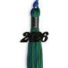 Royal Blue/Green Mixed Color Graduation Tassel with Black Bling Charm by Wholesale Grad Supply