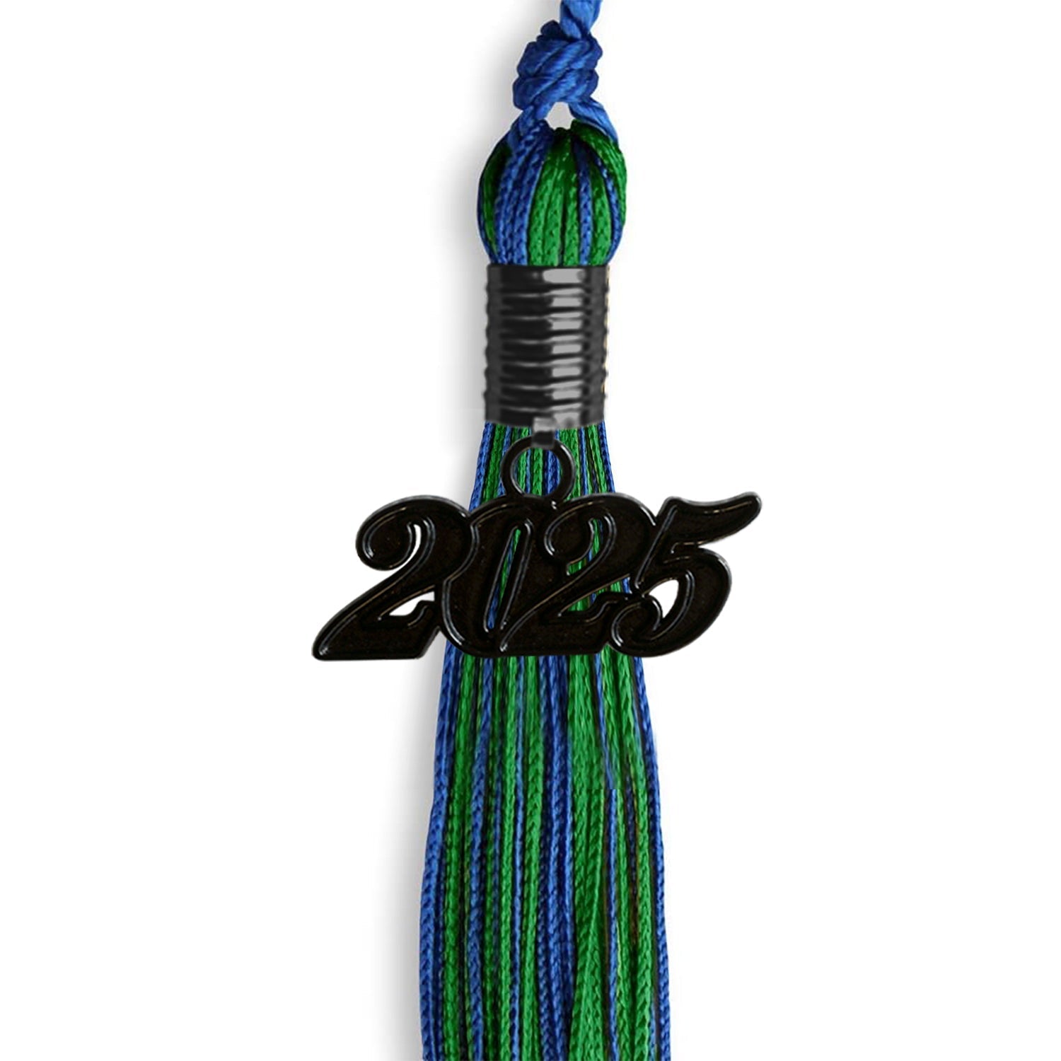 Royal Blue/Green Mixed Color Graduation Tassel with Black Bling Charm by Wholesale Grad Supply
