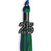 Royal Blue/Green Mixed Color Graduation Tassel with Black Bling Charm by Wholesale Grad Supply