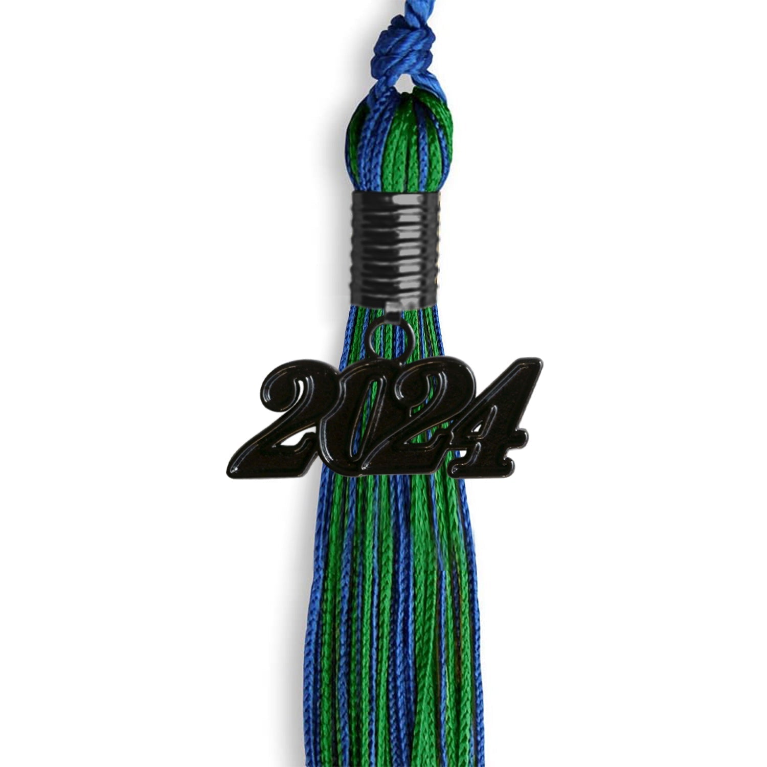 Royal Blue/Green Mixed Color Graduation Tassel with Black Bling Charm by Wholesale Grad Supply