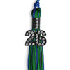 Royal Blue/Green Mixed Color Graduation Tassel with Black Bling Charm by Wholesale Grad Supply